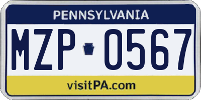 PA license plate MZP0567