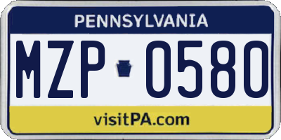PA license plate MZP0580