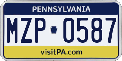 PA license plate MZP0587