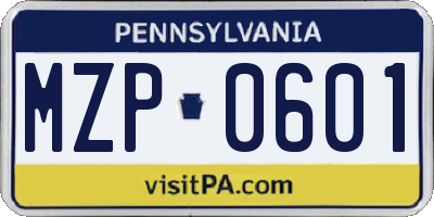 PA license plate MZP0601