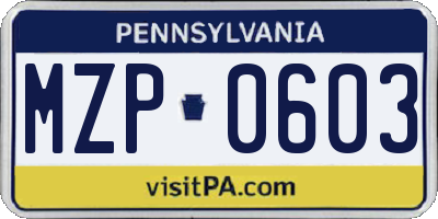 PA license plate MZP0603