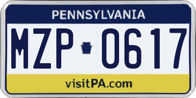 PA license plate MZP0617