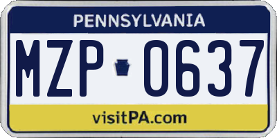 PA license plate MZP0637