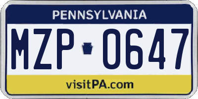 PA license plate MZP0647