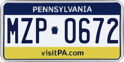 PA license plate MZP0672