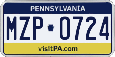 PA license plate MZP0724
