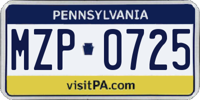 PA license plate MZP0725