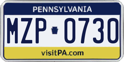 PA license plate MZP0730