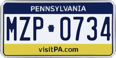 PA license plate MZP0734