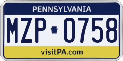 PA license plate MZP0758