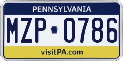 PA license plate MZP0786