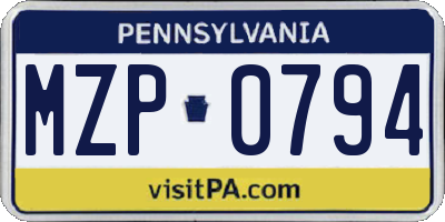 PA license plate MZP0794