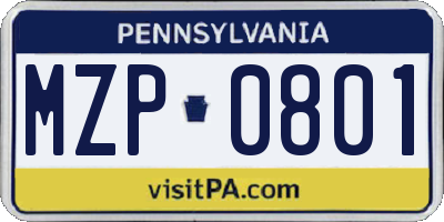 PA license plate MZP0801