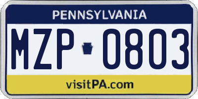 PA license plate MZP0803