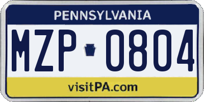 PA license plate MZP0804