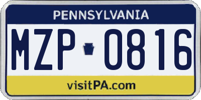 PA license plate MZP0816