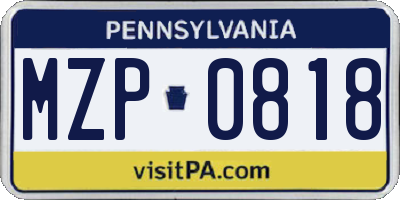 PA license plate MZP0818