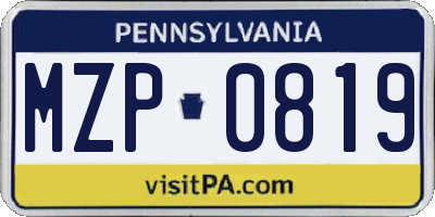PA license plate MZP0819