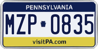 PA license plate MZP0835