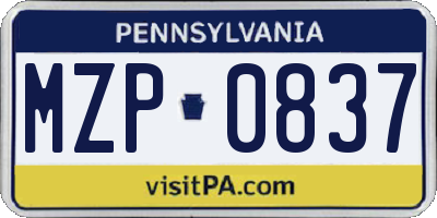 PA license plate MZP0837