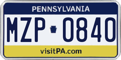 PA license plate MZP0840