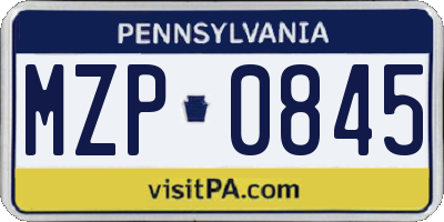 PA license plate MZP0845