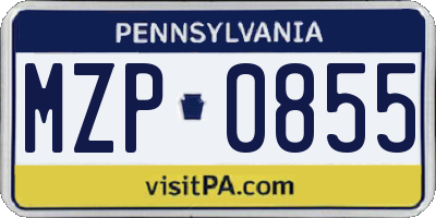 PA license plate MZP0855