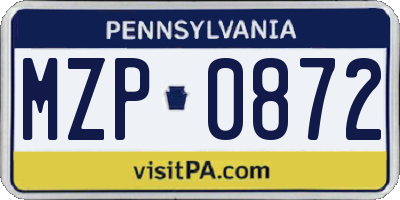 PA license plate MZP0872
