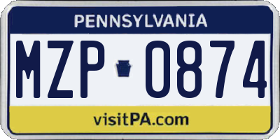PA license plate MZP0874