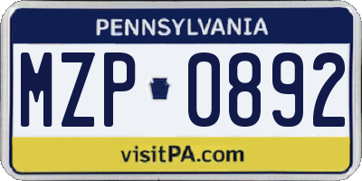 PA license plate MZP0892