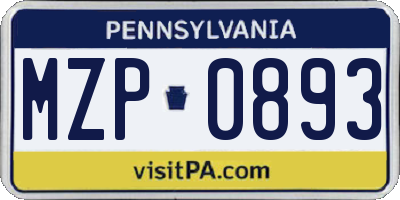 PA license plate MZP0893