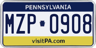 PA license plate MZP0908