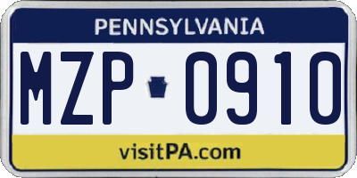 PA license plate MZP0910