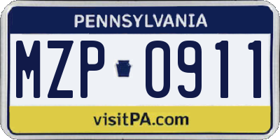 PA license plate MZP0911