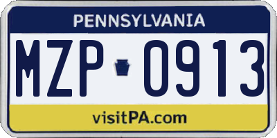 PA license plate MZP0913