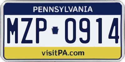 PA license plate MZP0914