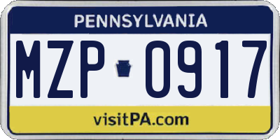 PA license plate MZP0917