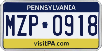 PA license plate MZP0918