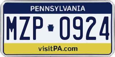 PA license plate MZP0924