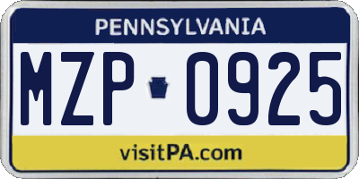 PA license plate MZP0925