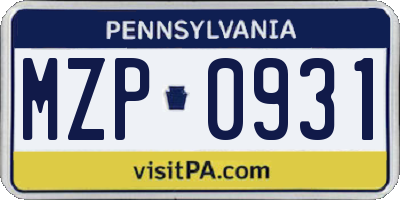 PA license plate MZP0931