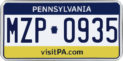 PA license plate MZP0935