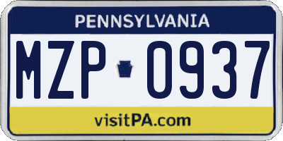 PA license plate MZP0937