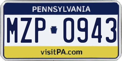 PA license plate MZP0943