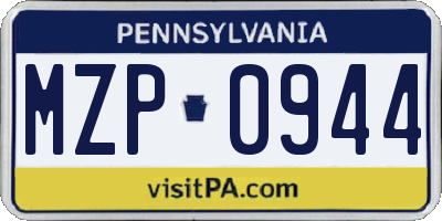 PA license plate MZP0944