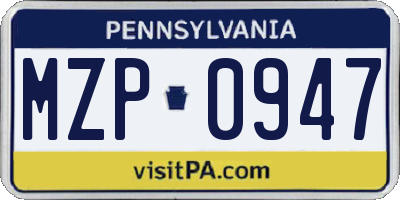 PA license plate MZP0947