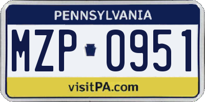 PA license plate MZP0951