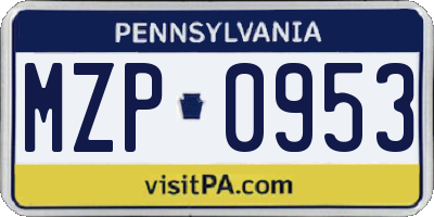 PA license plate MZP0953