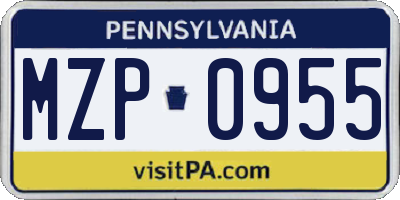 PA license plate MZP0955