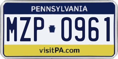 PA license plate MZP0961